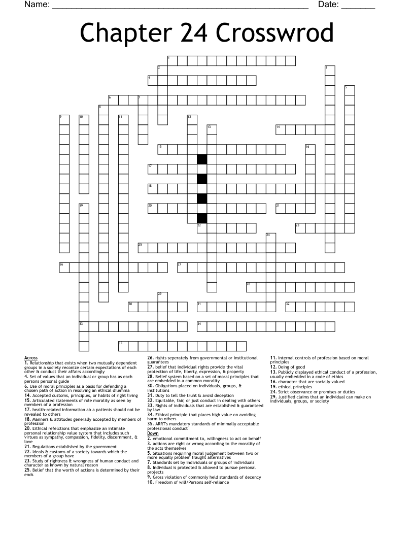 Chapter 24 Crosswrod Crossword WordMint