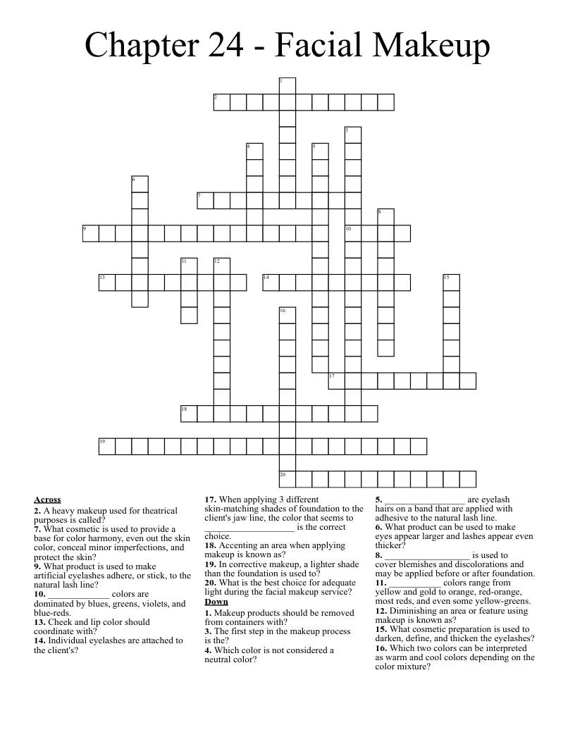 MakeUp & Cosmetics Crosswords, Word Searches, Bingo Cards WordMint