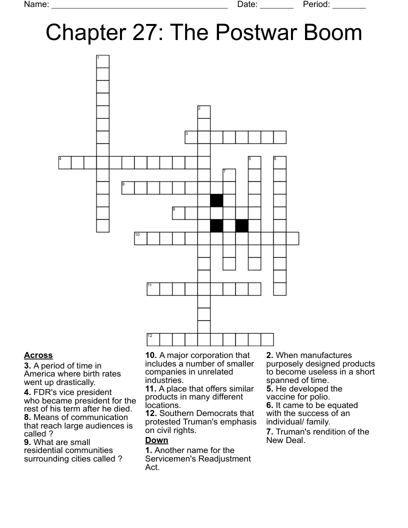 History 1950's Word Search WordMint