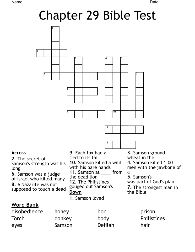 Chapter 29 Bible Test Crossword WordMint