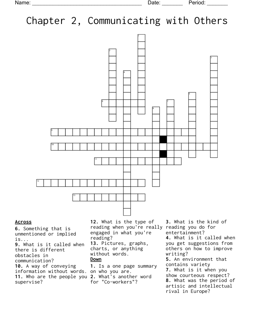 Chapter 2, Communicating with Others Crossword WordMint