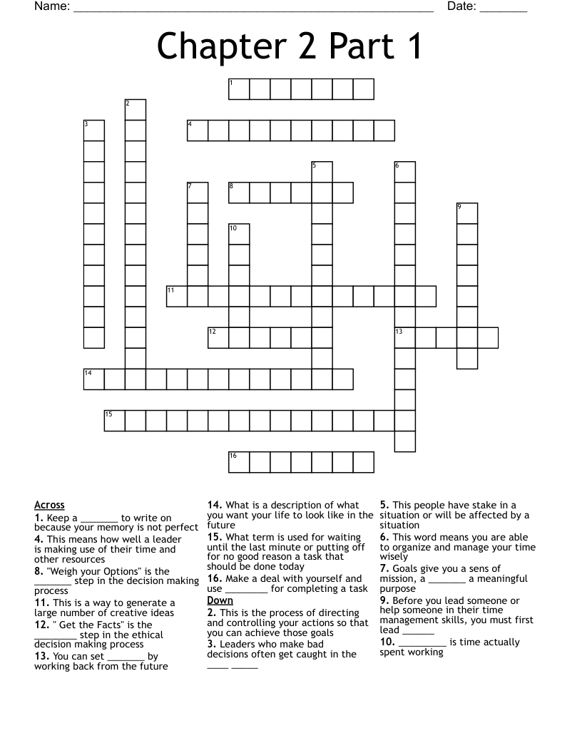 Chapter 2 Part 1 Crossword WordMint