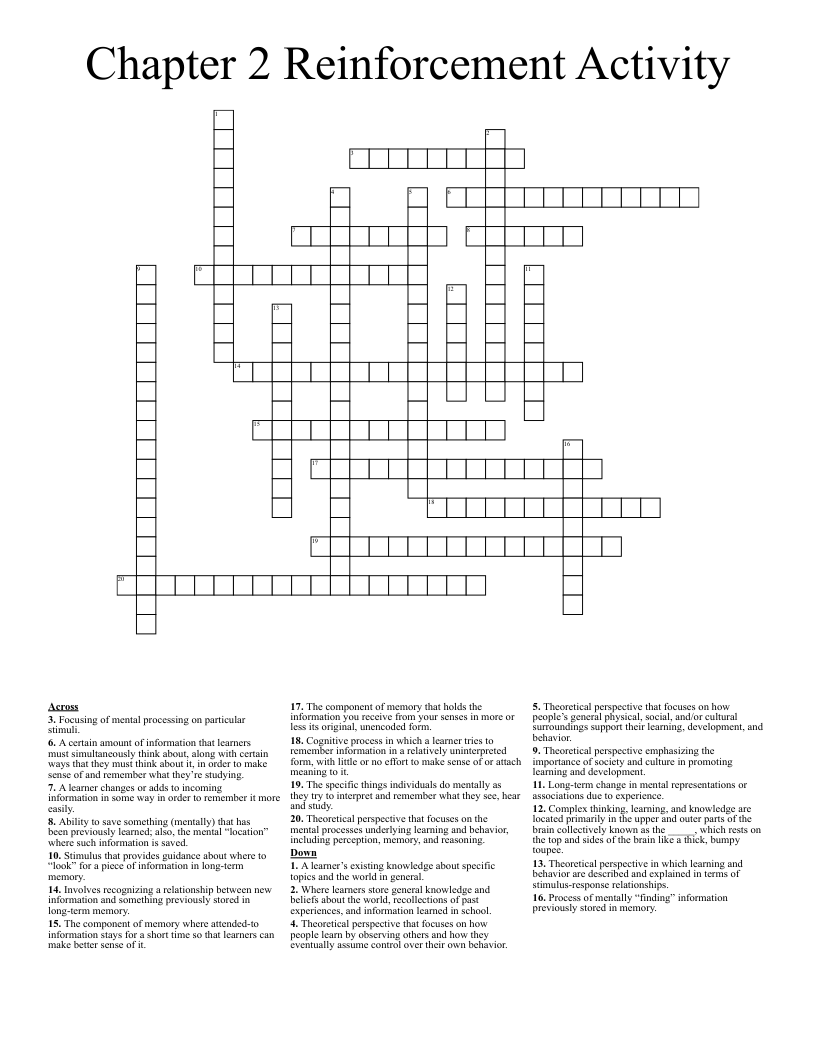 Chapter 2 Reinforcement Activity Crossword - WordMint