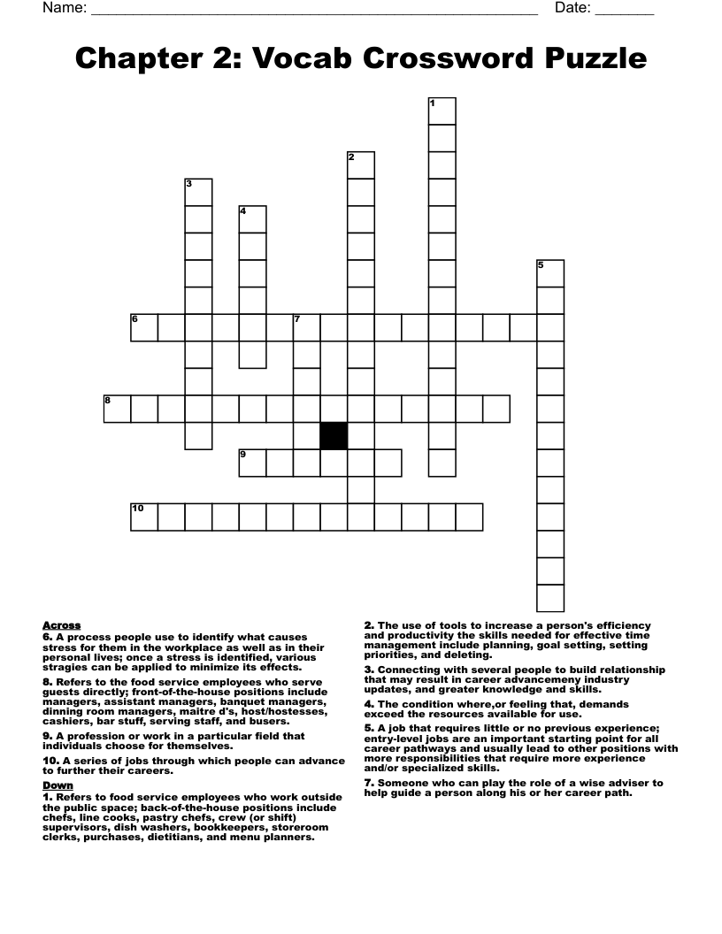 Chapter 2 Vocab Crossword Puzzle WordMint