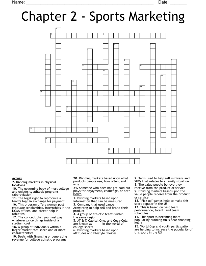 Chapter 2 Sports Marketing Crossword WordMint