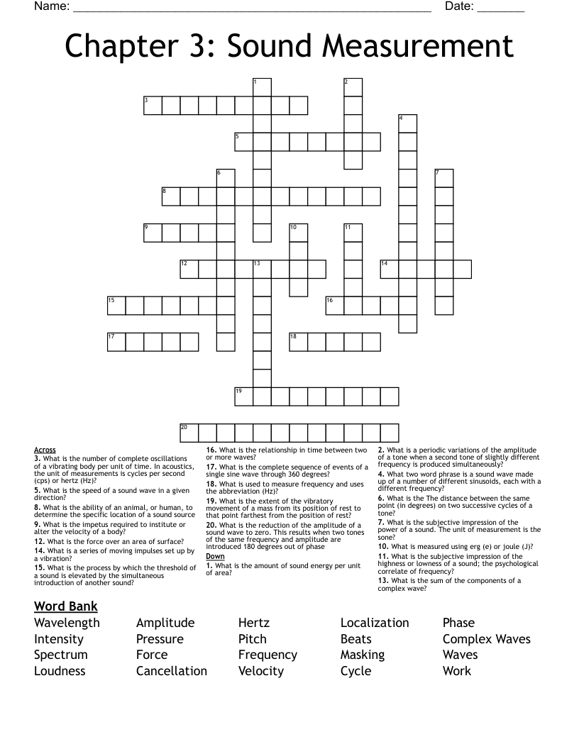 Chapter 3 Sound Measurement Crossword WordMint
