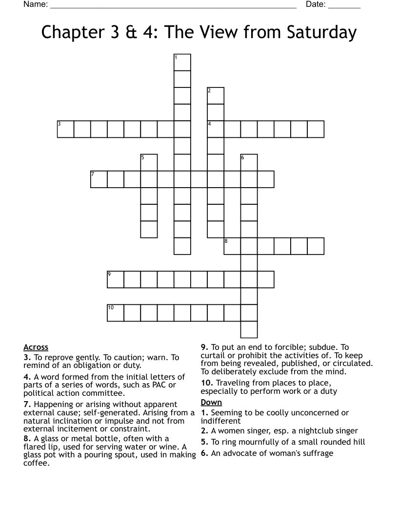 Chapter 3 & 4 The View from Saturday Crossword WordMint