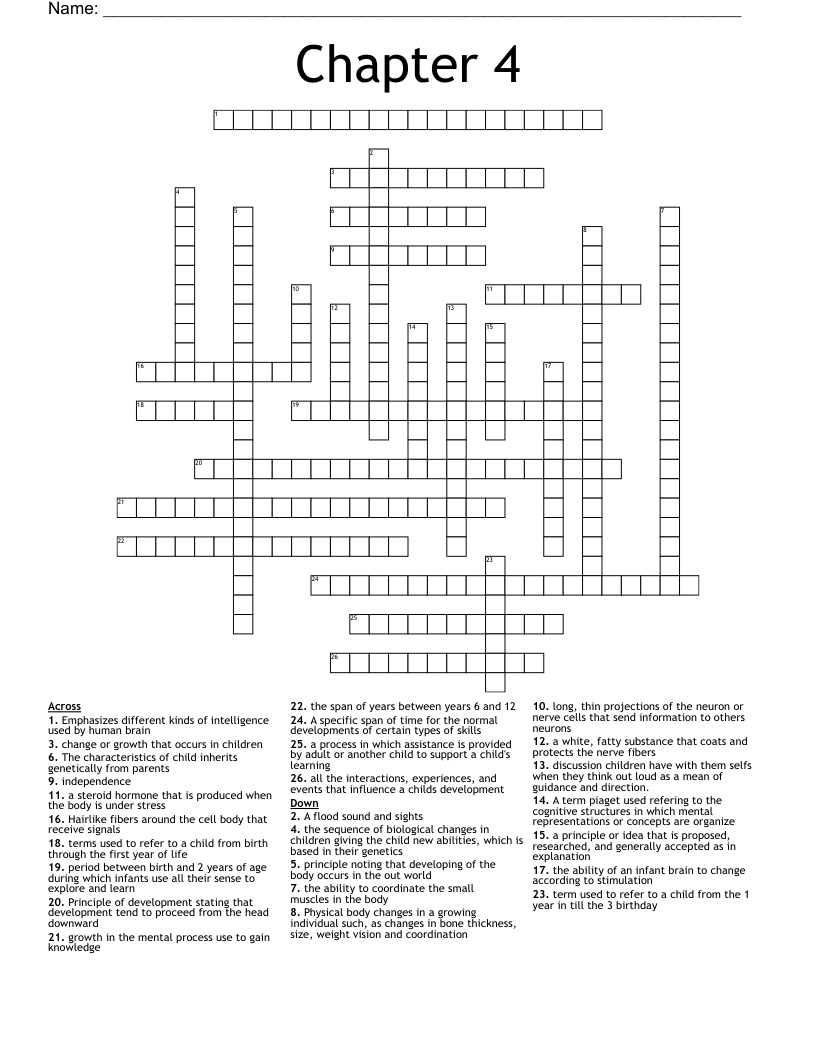 Unit 4 Child Development Theories Vocabulary Crossword