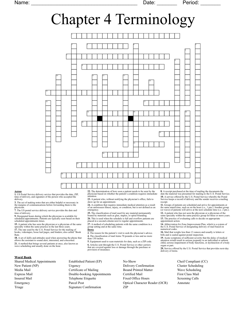 Chapter 4 Terminology Crossword WordMint