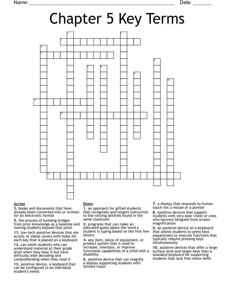 Chapter 5 Key Terms Crossword WordMint