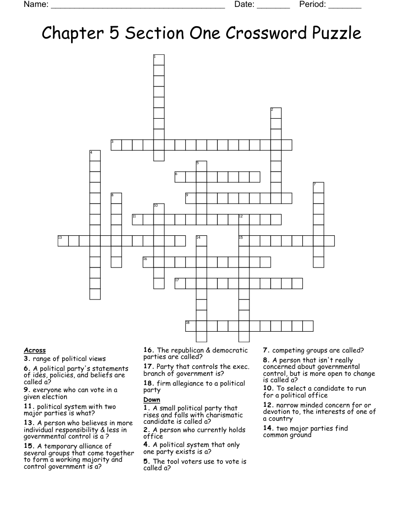 POLITICAL PARTIES Crossword WordMint