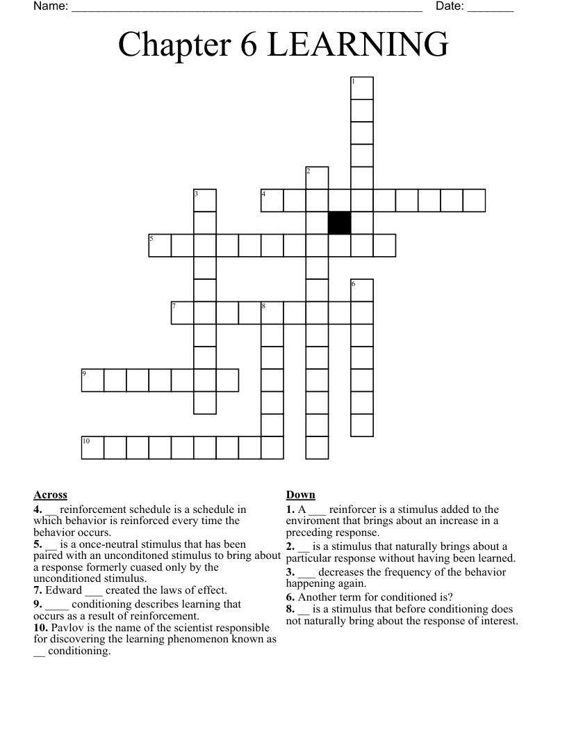 Chapter 6 LEARNING Crossword WordMint