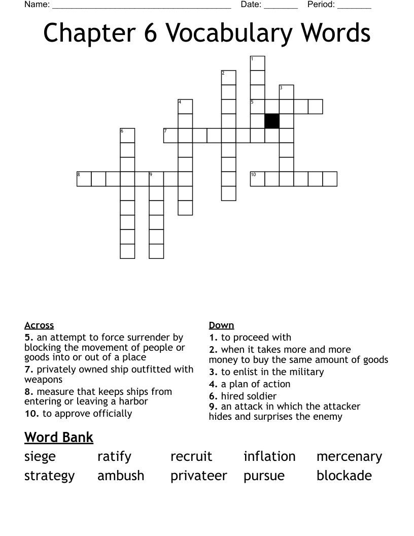Chapter 6 Vocabulary Words Crossword WordMint