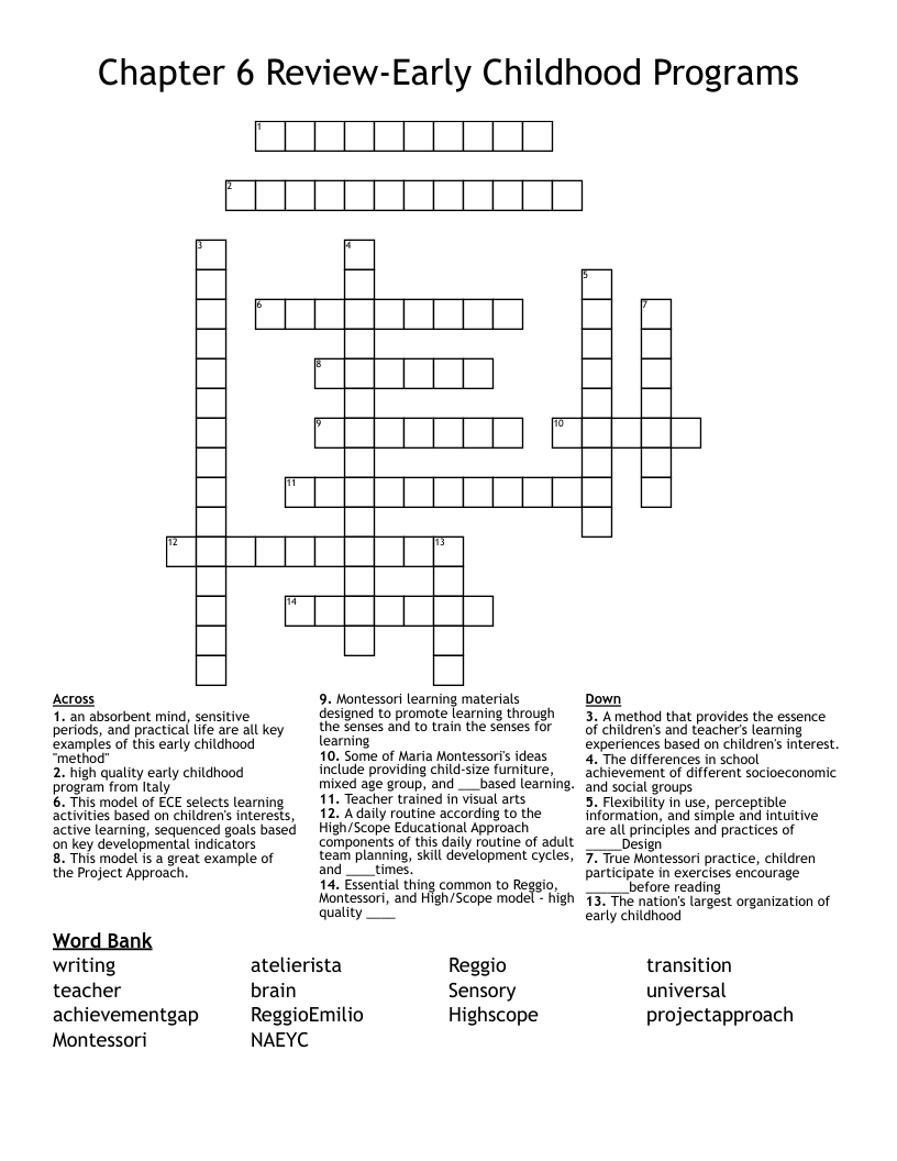 Chapter 6 ReviewEarly Childhood Programs Crossword WordMint