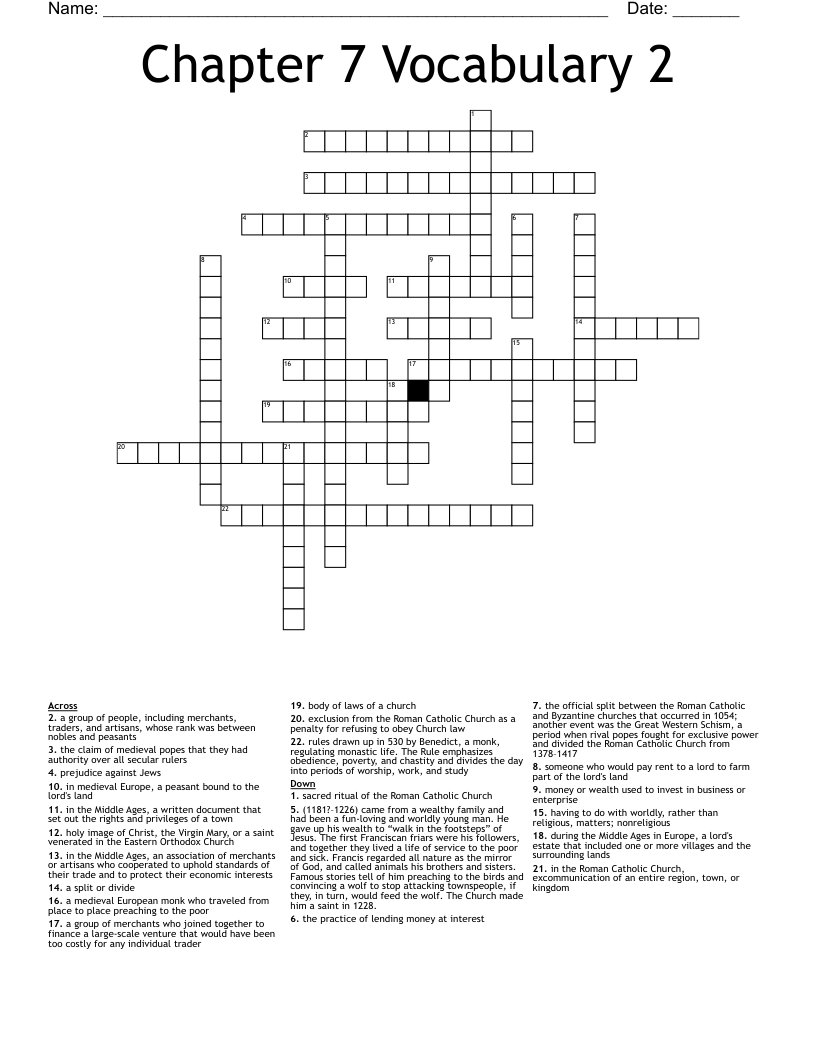 Chapter 7 Vocabulary 2 Crossword WordMint