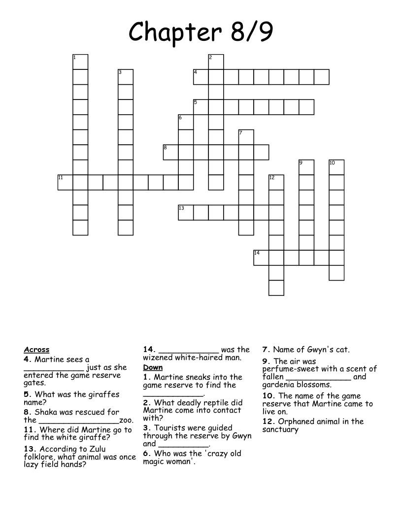 Chapter 8/9 Crossword WordMint