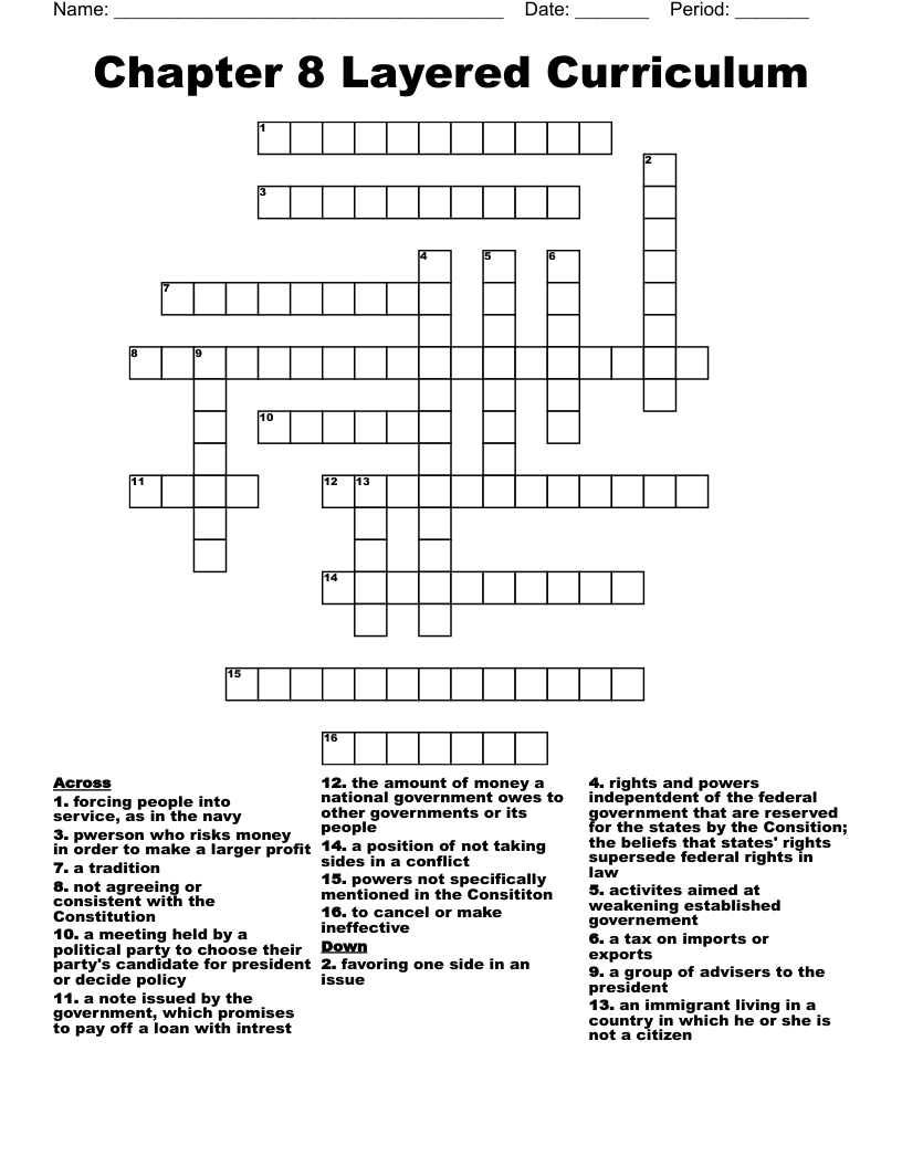 Chapter 8 Layered Curriculum Crossword WordMint