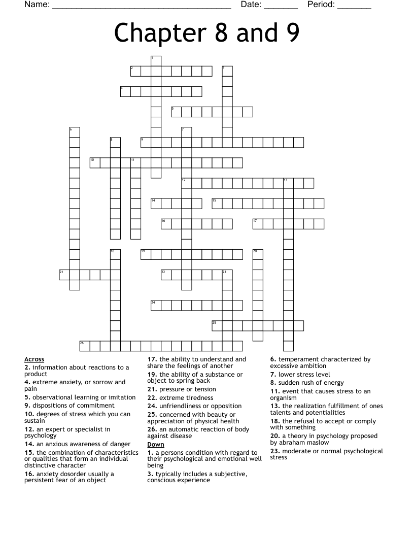 MENTAL AND EMOTIONAL HEALTH TERMINOLOGY Crossword WordMint