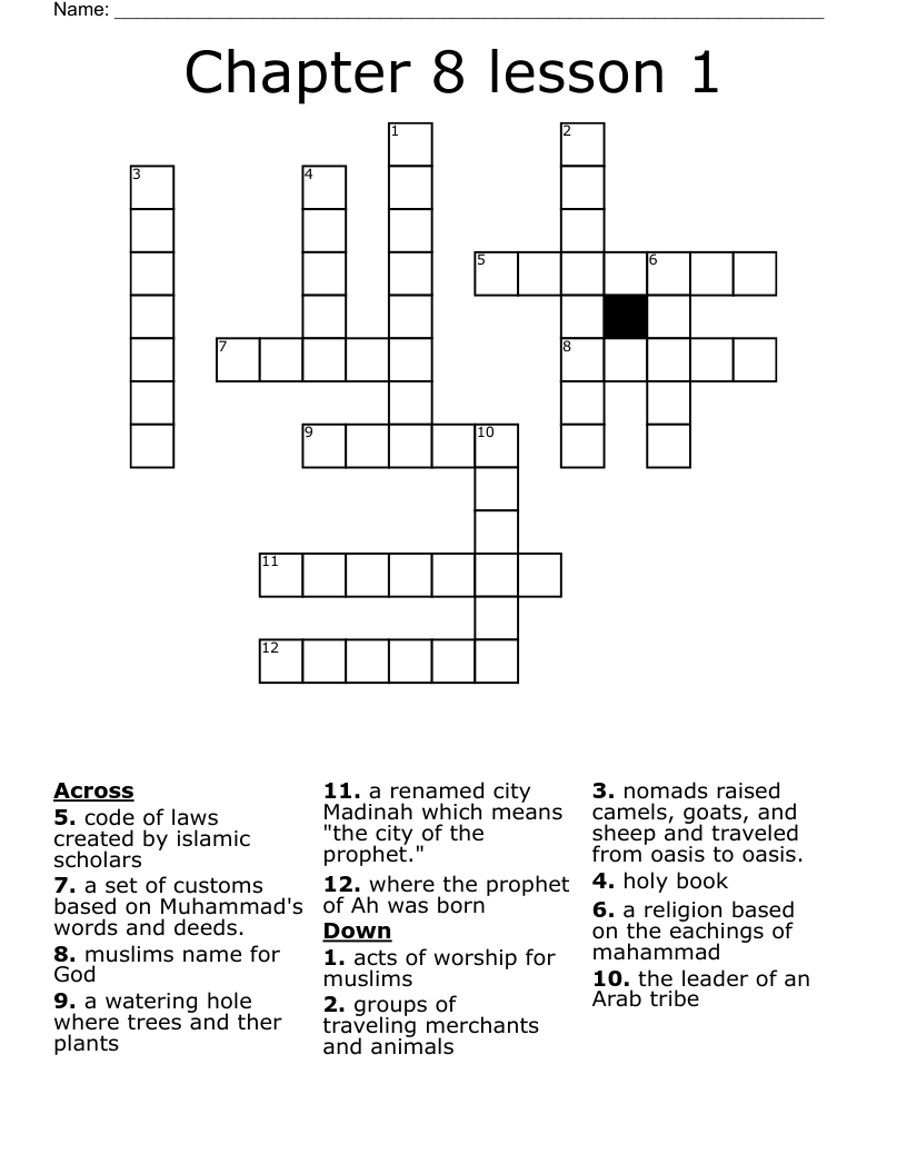Chapter 8 lesson 1 Crossword WordMint