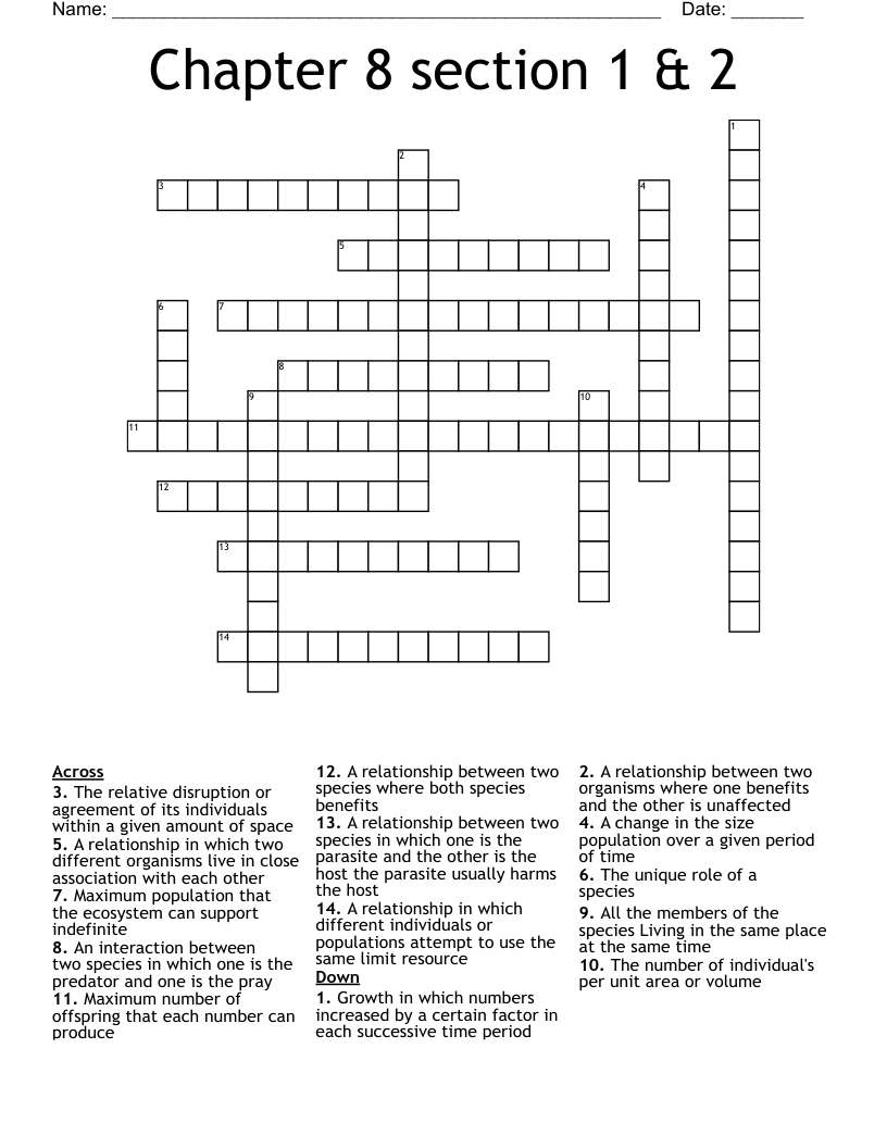 Chapter 8 section 1 & 2 Crossword WordMint