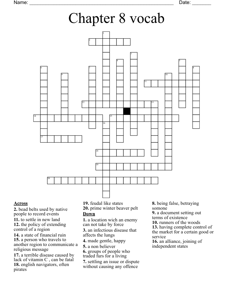 Chapter 8 vocab Crossword WordMint