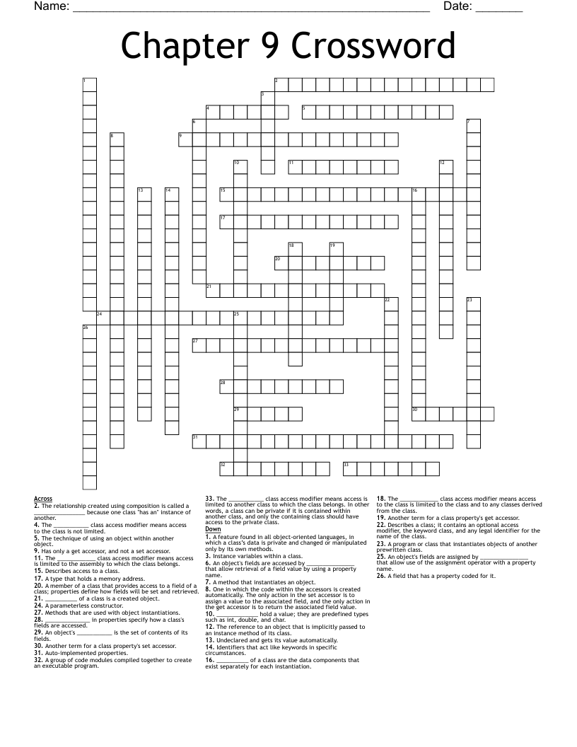 Chapter 9 Crossword WordMint