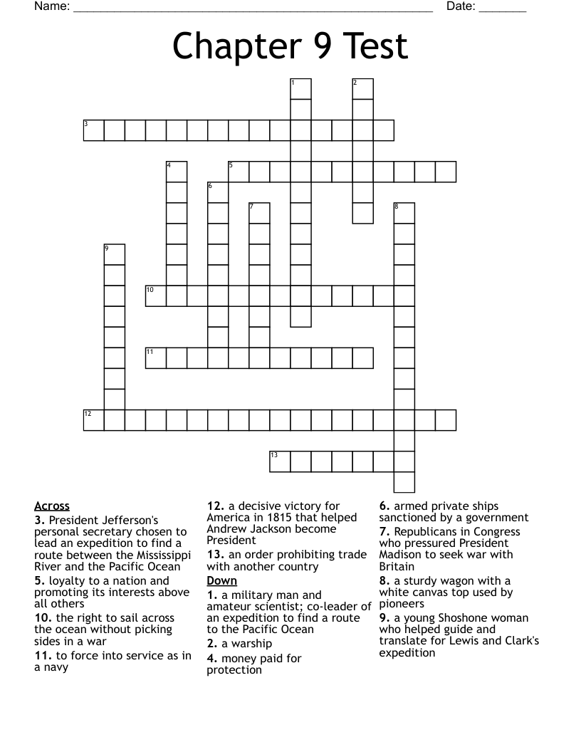 Chapter 9 Test Crossword WordMint