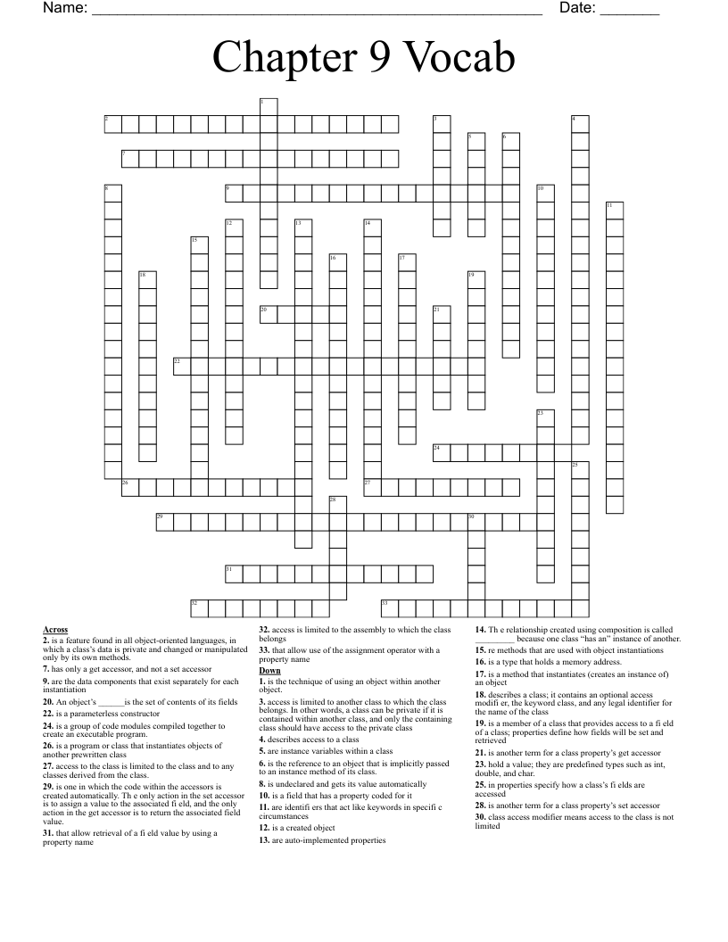 Chapter 9 Vocab Crossword WordMint