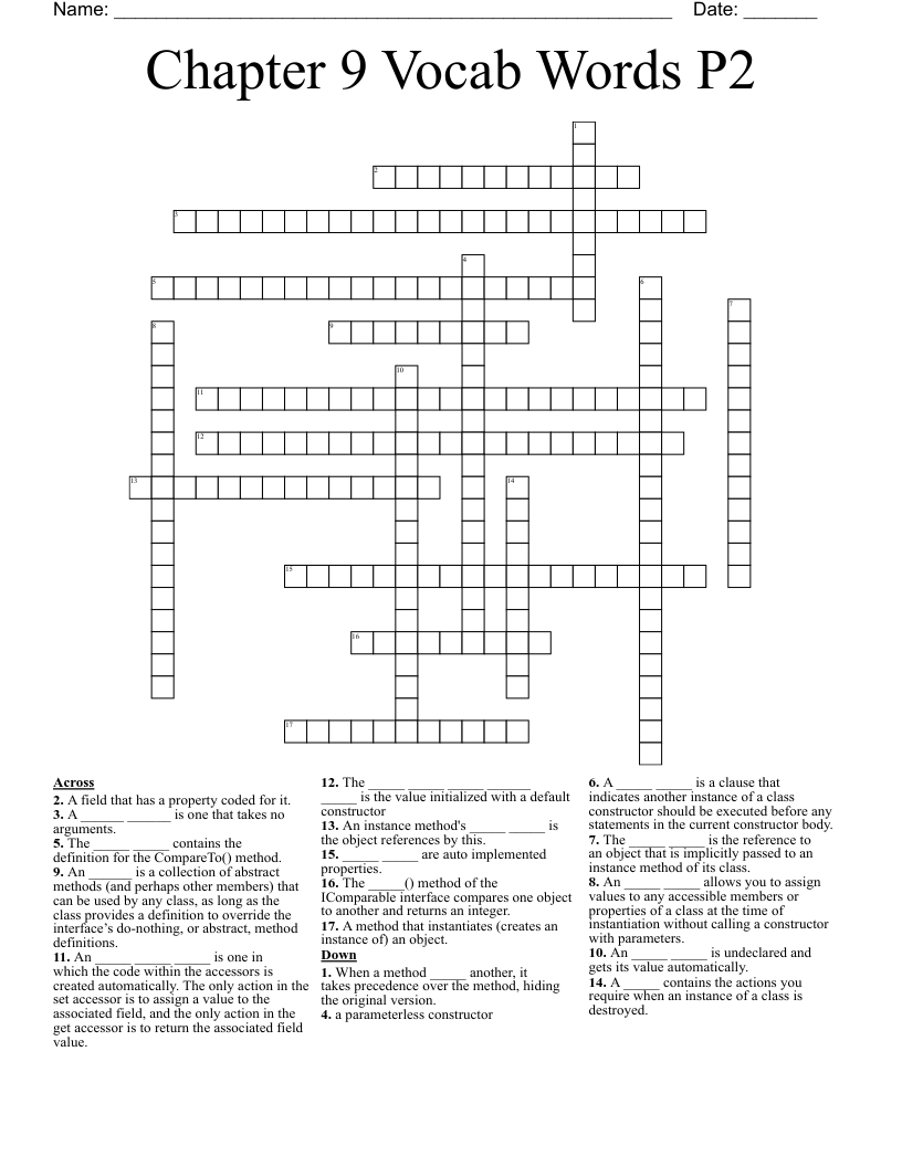Chapter 9 Vocab Words P2 Crossword WordMint