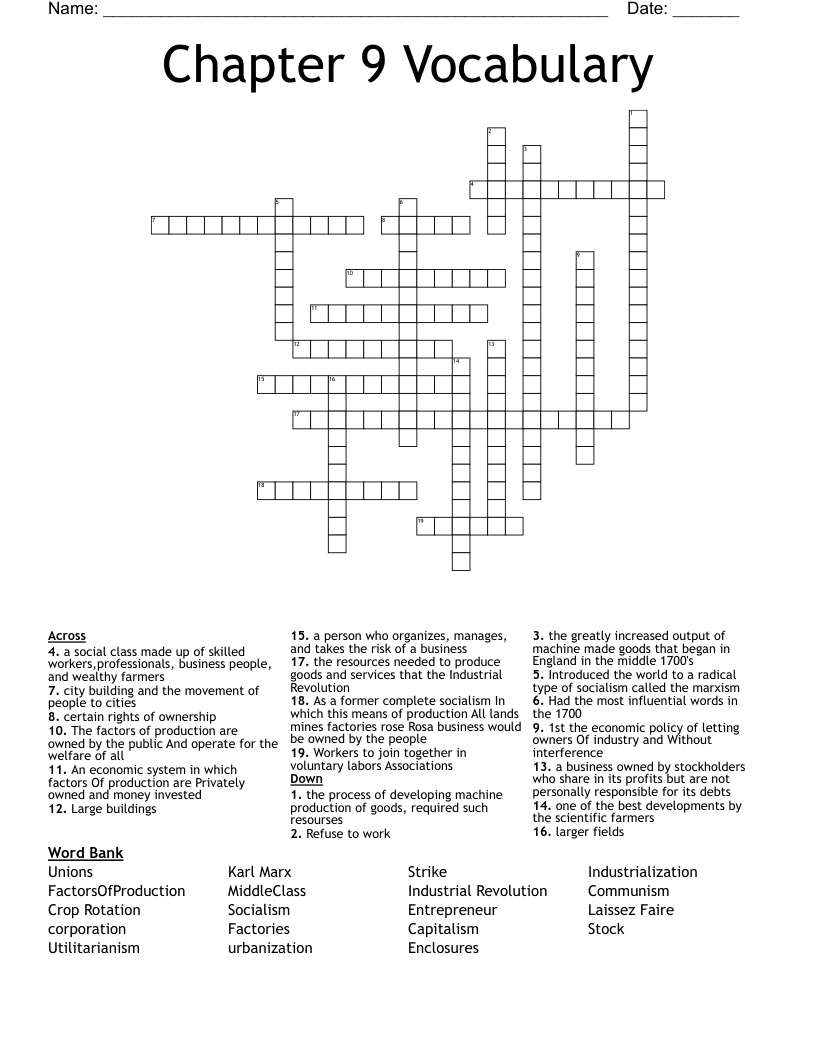 Chapter 9 Vocab by Samuel McBride Crossword WordMint