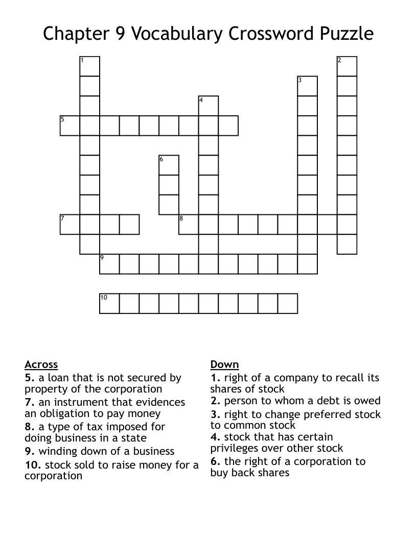 Chapter 9 Vocabulary Crossword Puzzle WordMint