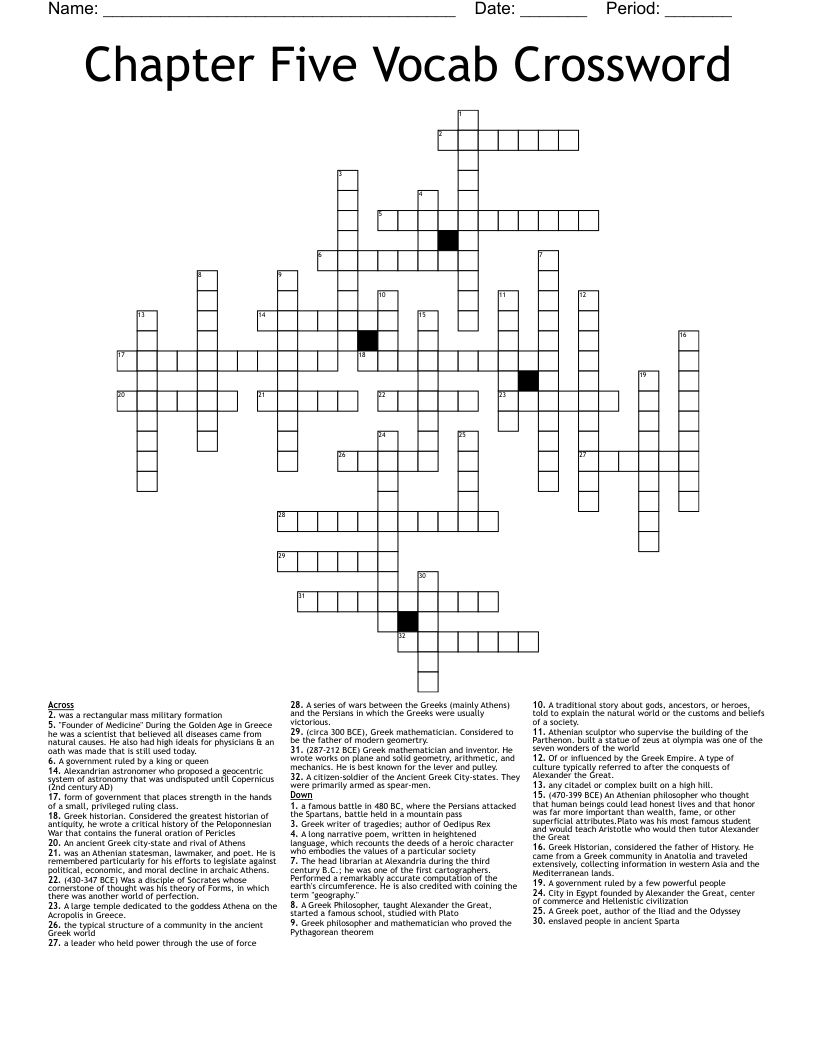 Chapter Five Vocab Crossword WordMint