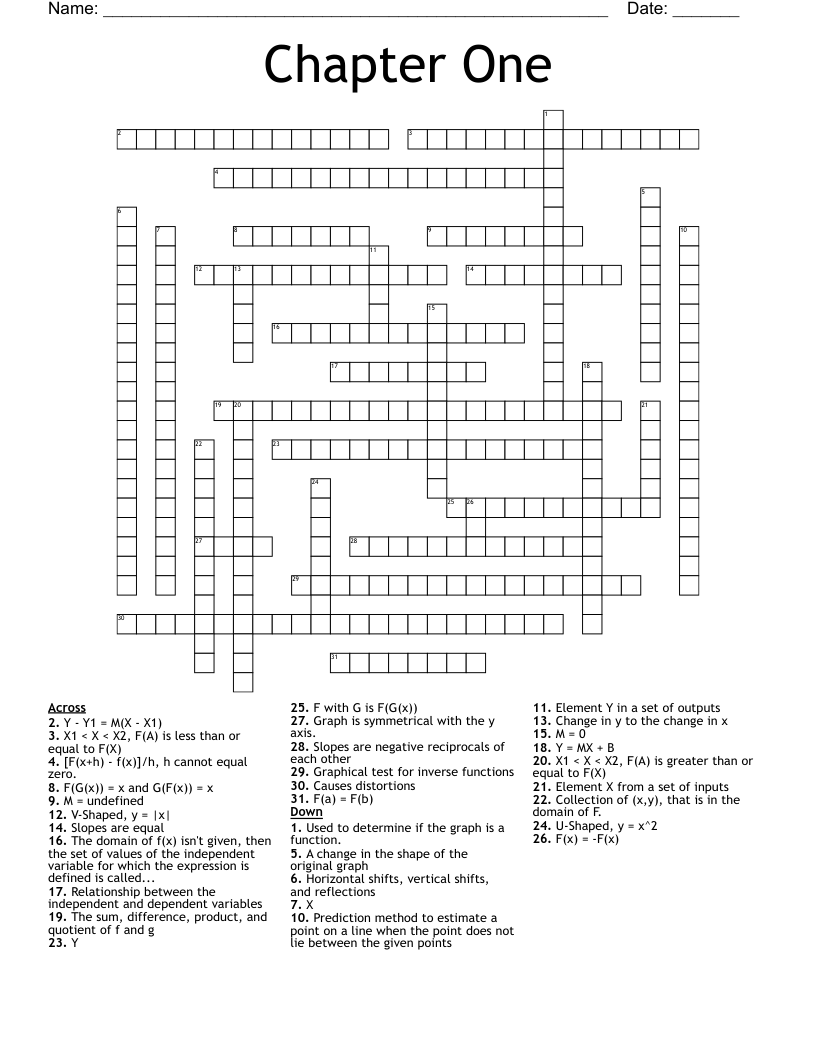Chapter One Crossword - WordMint