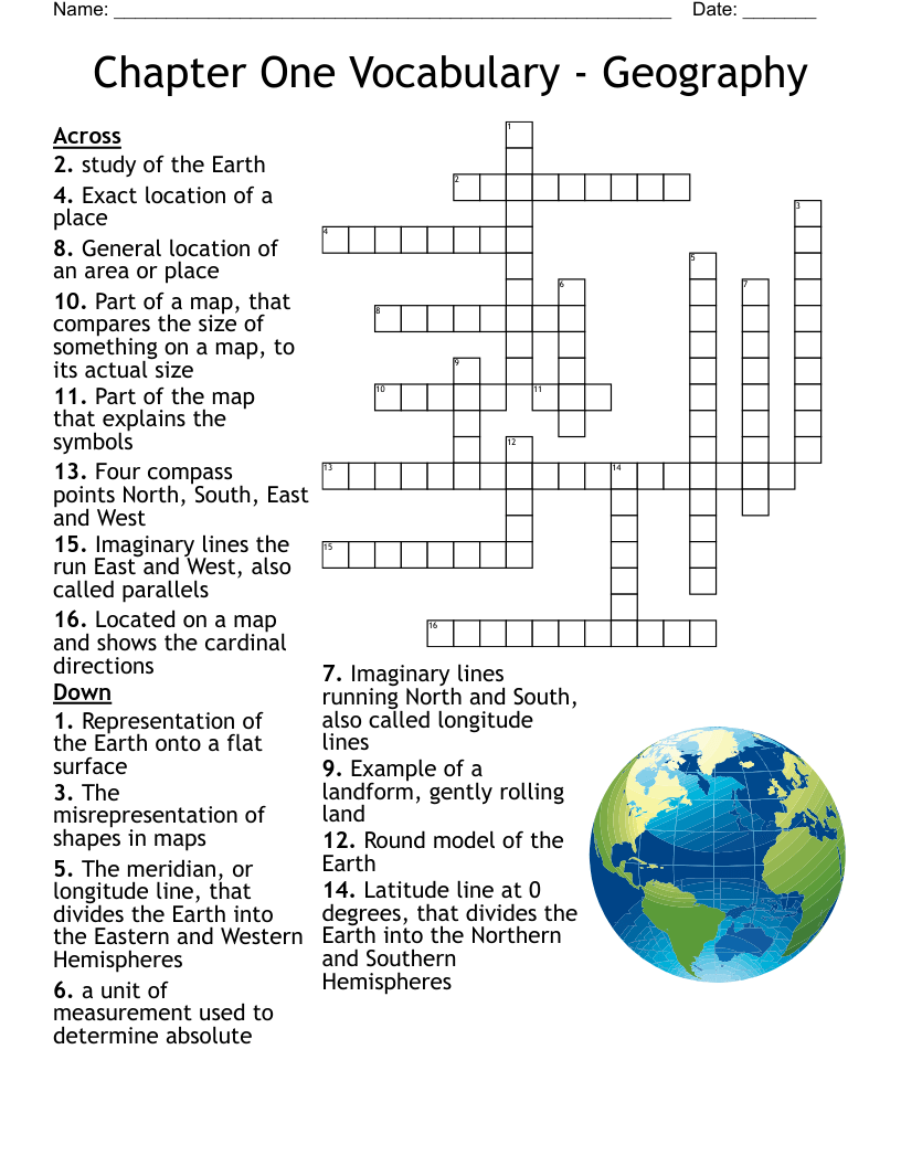 Geography Vocabulary Crossword Puzzle WordMint