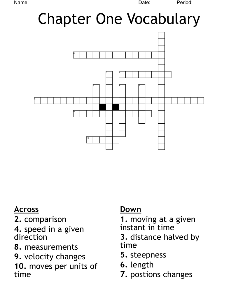 Chapter One Vocabulary Crossword WordMint
