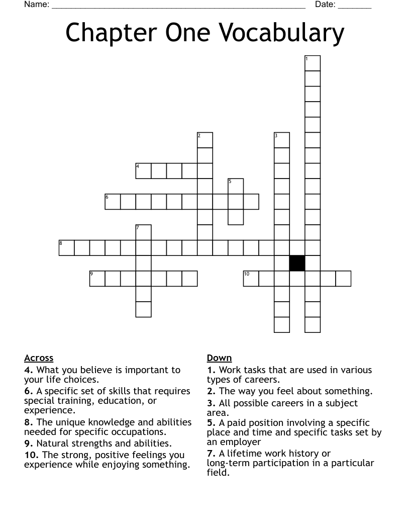 Chapter One Vocabulary Crossword - WordMint