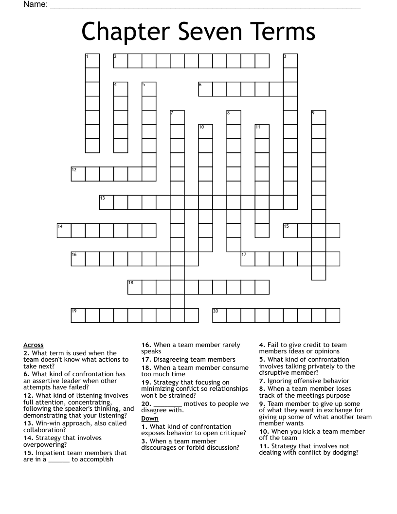 Chapter Seven Terms Crossword WordMint