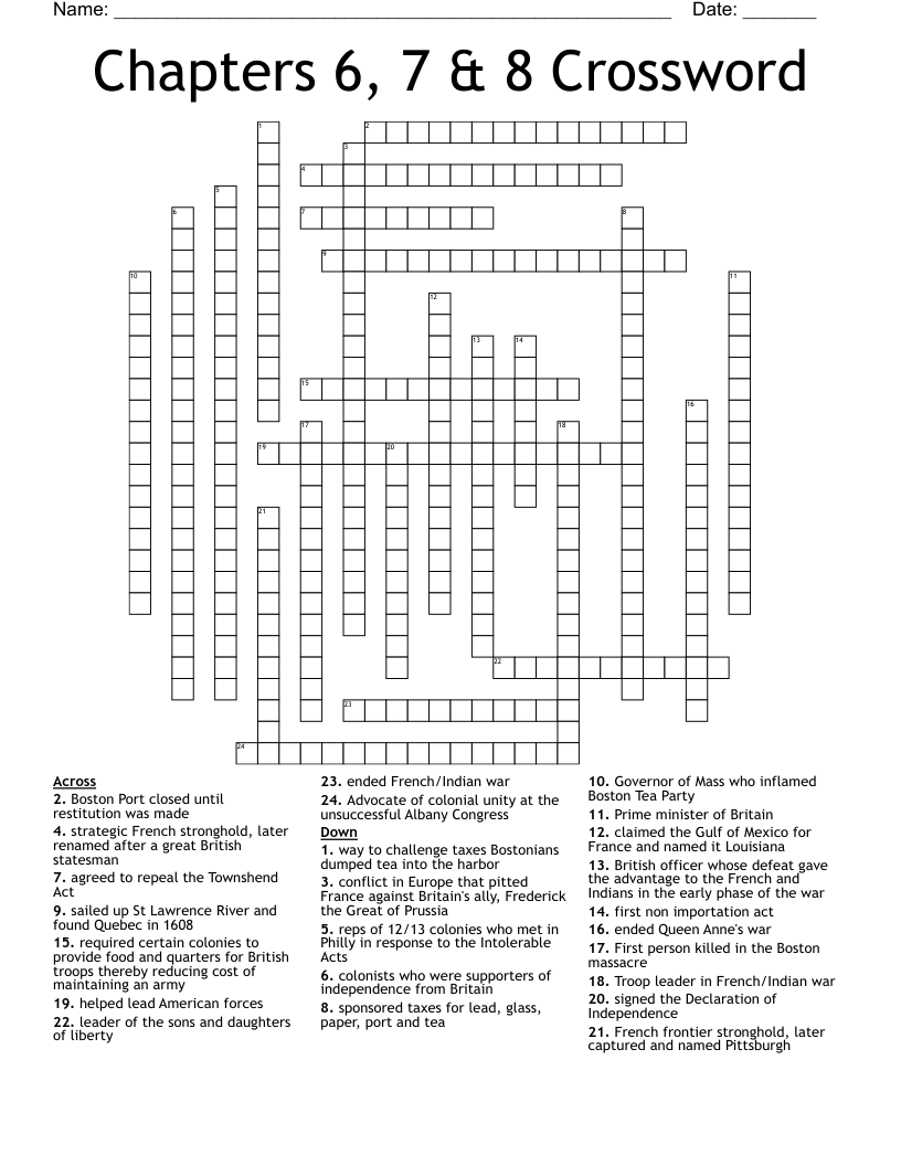 Chapters 6, 7 & 8 Crossword WordMint