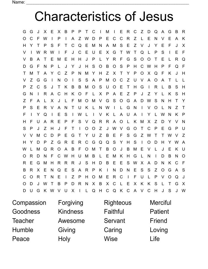 Characteristics of Jesus Word Search WordMint