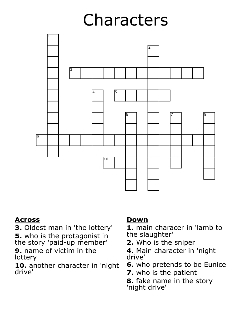 Characters Crossword WordMint