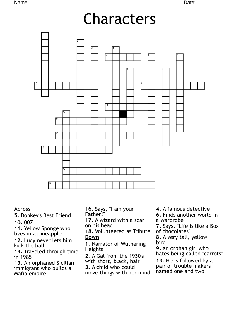 Characters Crossword WordMint