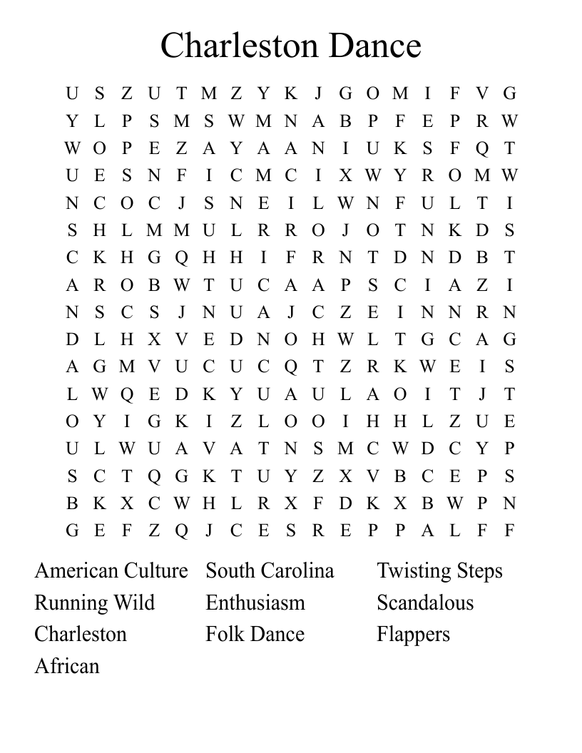 Charleston Dance Word Search WordMint