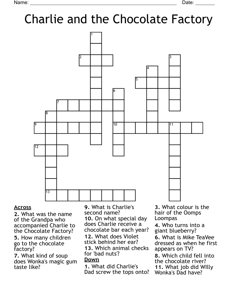 Charlie and the Chocolate Factory Crossword WordMint