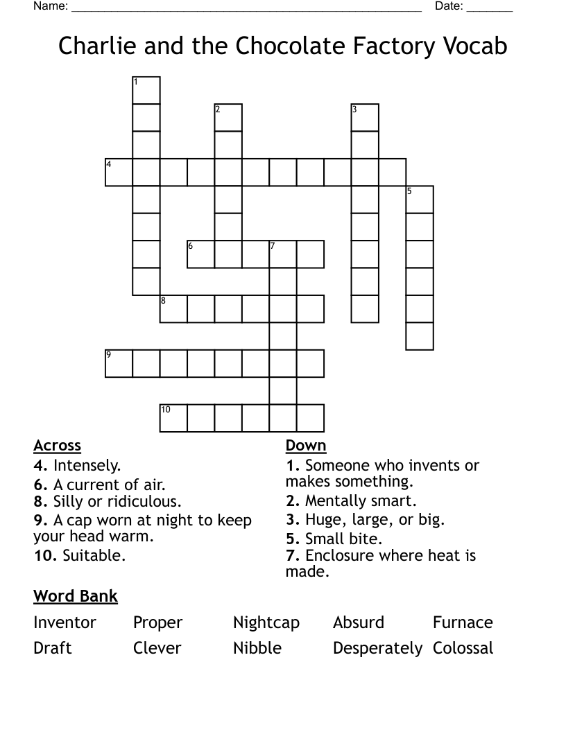 Charlie and the Chocolate Factory Search Word Search WordMint