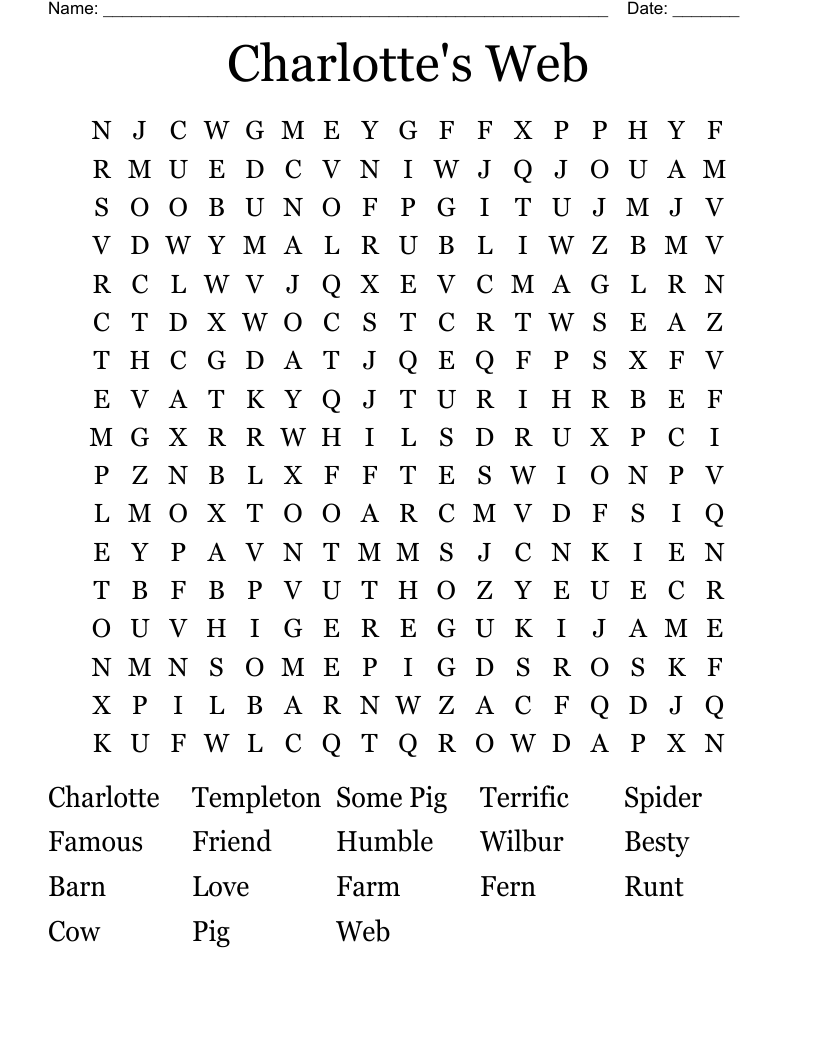 Charlotte's Web Word Search - WordMint