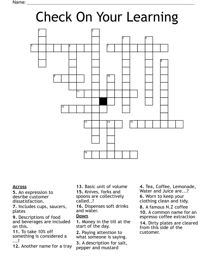 Check On Your Learning Crossword WordMint