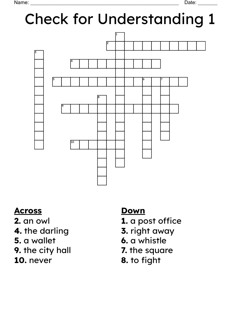Check for Understanding 1 Crossword WordMint