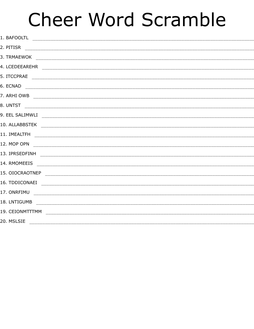 Cheer Word Scramble WordMint