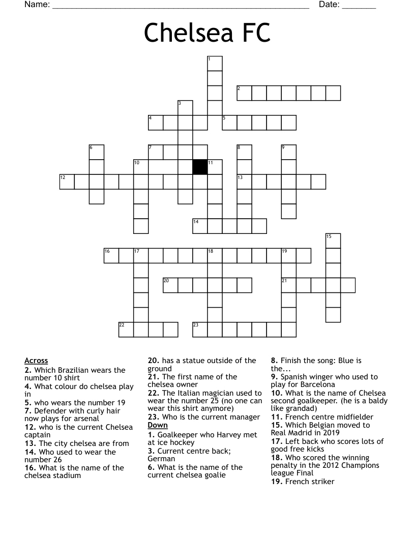 Chelsea fc players Word Search WordMint