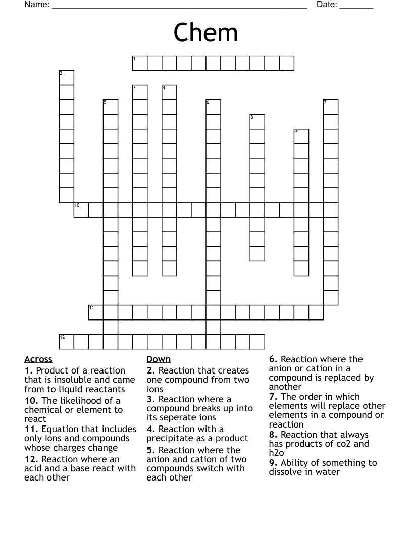Chem Crossword - WordMint